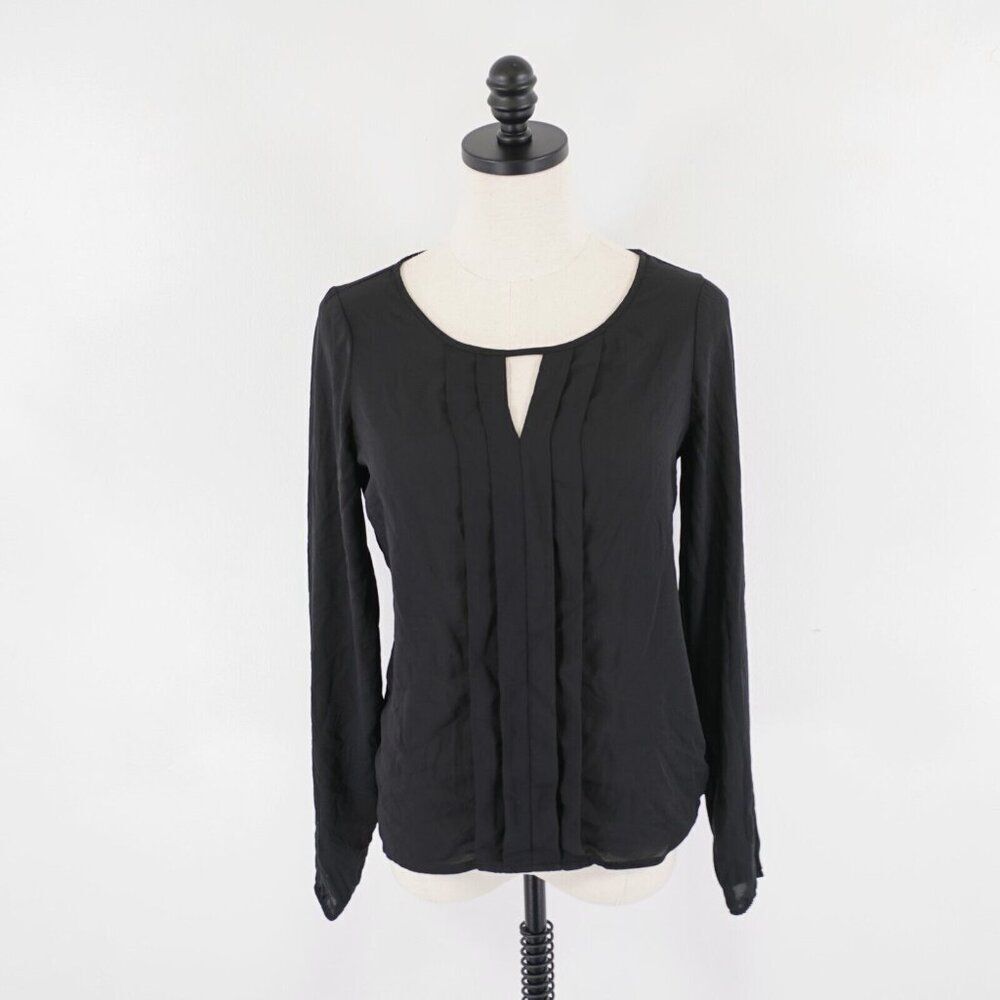 Express Black Ruffles Keyhole Long Sleeve Sheer XS Blouse /‎ Top